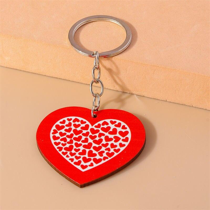 Cute Wooden Love Heart Pendant Keychains for Women Men Car Key Handbag Purse Hanging Keyrings Accessories DIY Jewelry Gifts